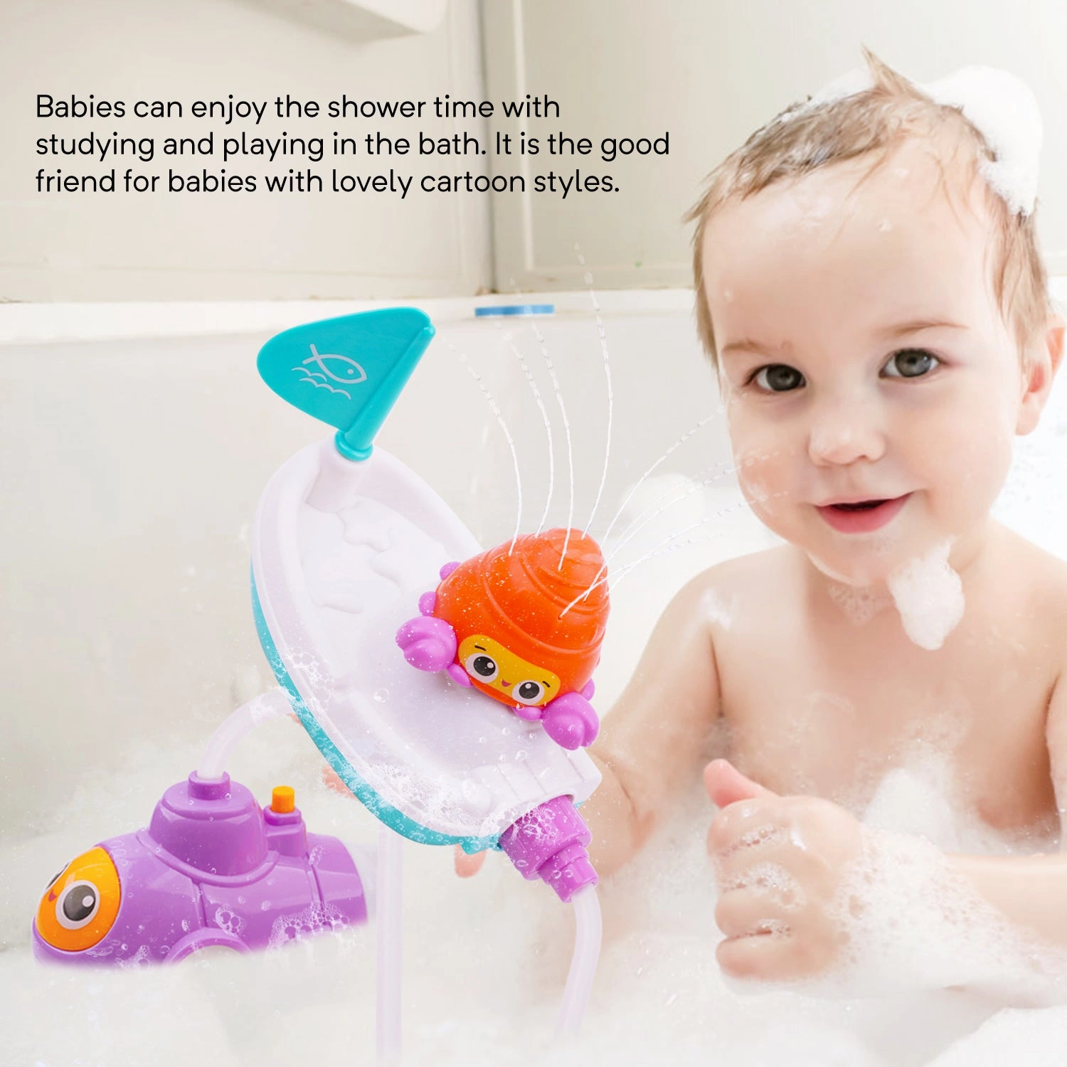 Dive into Fun Splashy Adventure Bath Toy Set: Submarine, Boat & Sprayer!